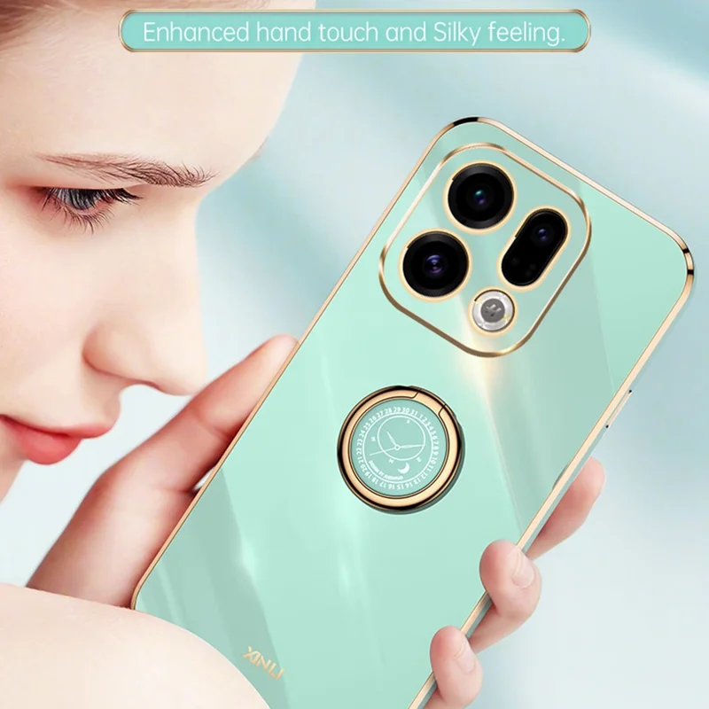 XINLI til Oppo Find X9 5G etui med ring og stander Elektrisk pladeret TPU telefondæksel - Cyan
