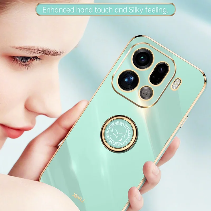 XINLI Pour Oppo Find X9 Pro 5G Étui Anneau Support Electroplating TPU Housse de Téléphone - Cyan