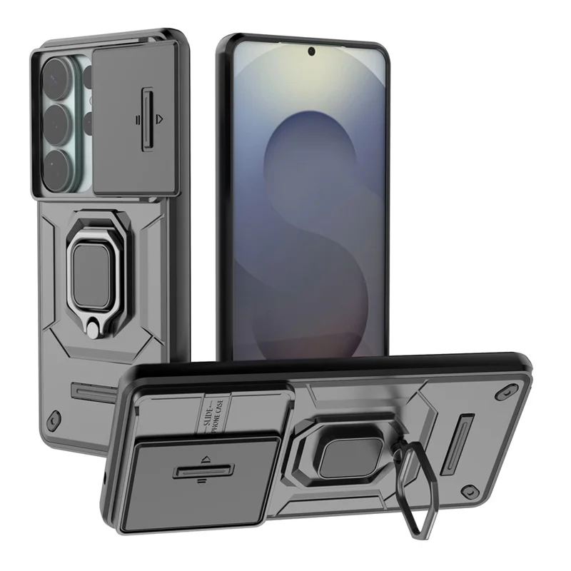 Zwart hoesje voor Samsung Galaxy S26 Ultra met standaard en lensdeksel, PC + TPU