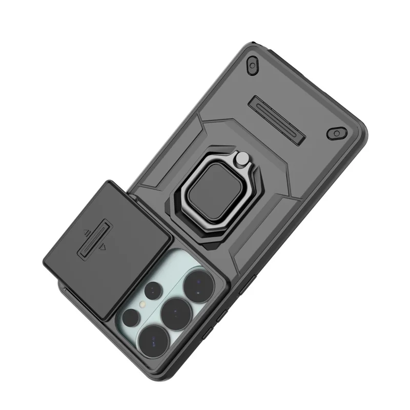 Zwart hoesje voor Samsung Galaxy S26 Ultra met standaard en lensdeksel, PC + TPU