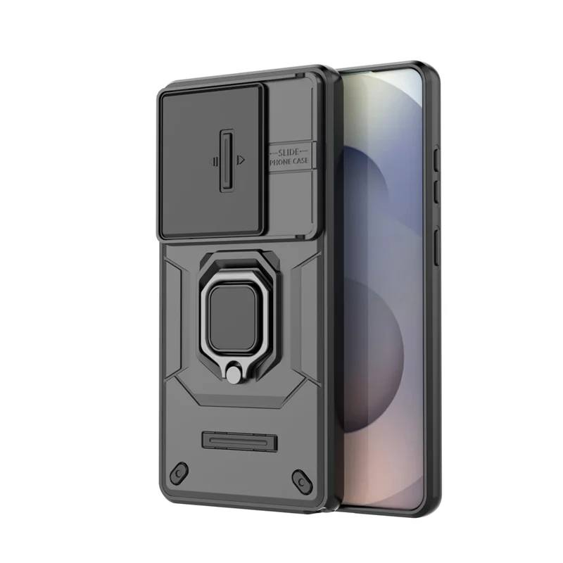 Zwart hoesje voor Samsung Galaxy S26 Ultra met standaard en lensdeksel, PC + TPU