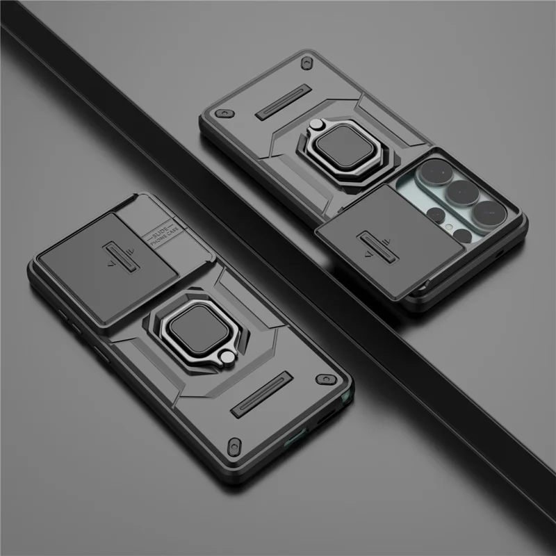 Zwart hoesje voor Samsung Galaxy S26 Ultra met standaard en lensdeksel, PC + TPU