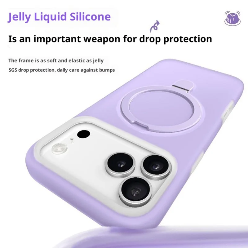 For iPhone 17 Pro Case Jelly Color Ring Kickstand Liquid Silicone Phone Cover with AI Camera Button - Pink