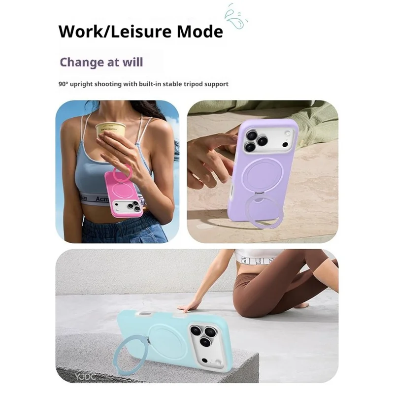 For iPhone 17 Pro Case Jelly Color Ring Kickstand Liquid Silicone Phone Cover with AI Camera Button - Pink