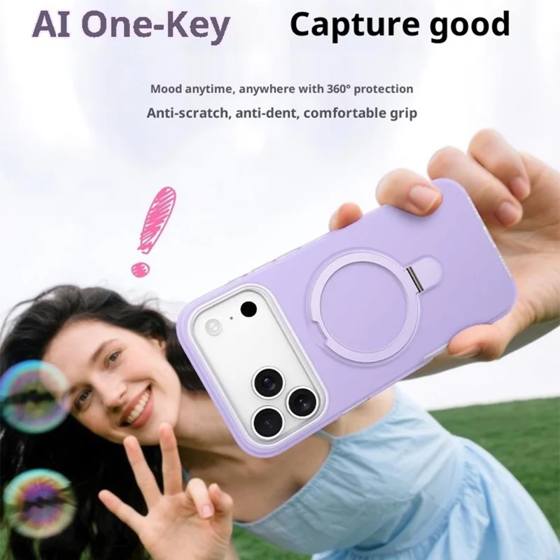 For iPhone 17 Pro Max Case Jelly Color Ring Kickstand Liquid Silicone Phone Cover with AI Camera Button - Pink