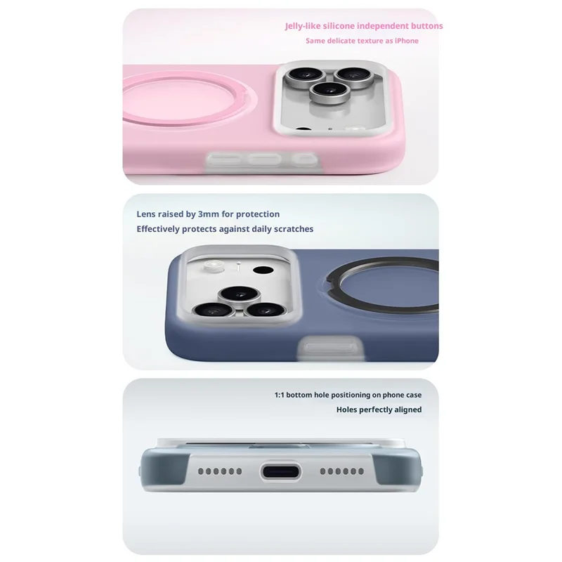 For iPhone 17 Pro Max Case Jelly Color Ring Kickstand Liquid Silicone Phone Cover with AI Camera Button - Pink