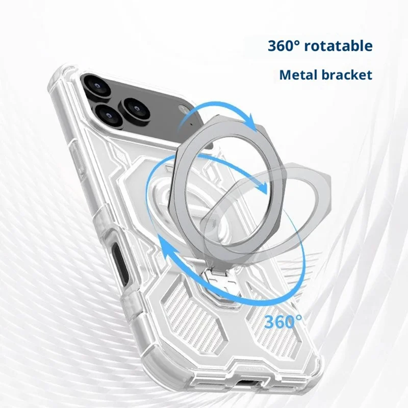 Custodia iPhone 17 Pro Compatibile con MagSafe Supporto Pieghevole TPU + Protezione PC Cuscinetto d'Aria - Rosa Trasparente