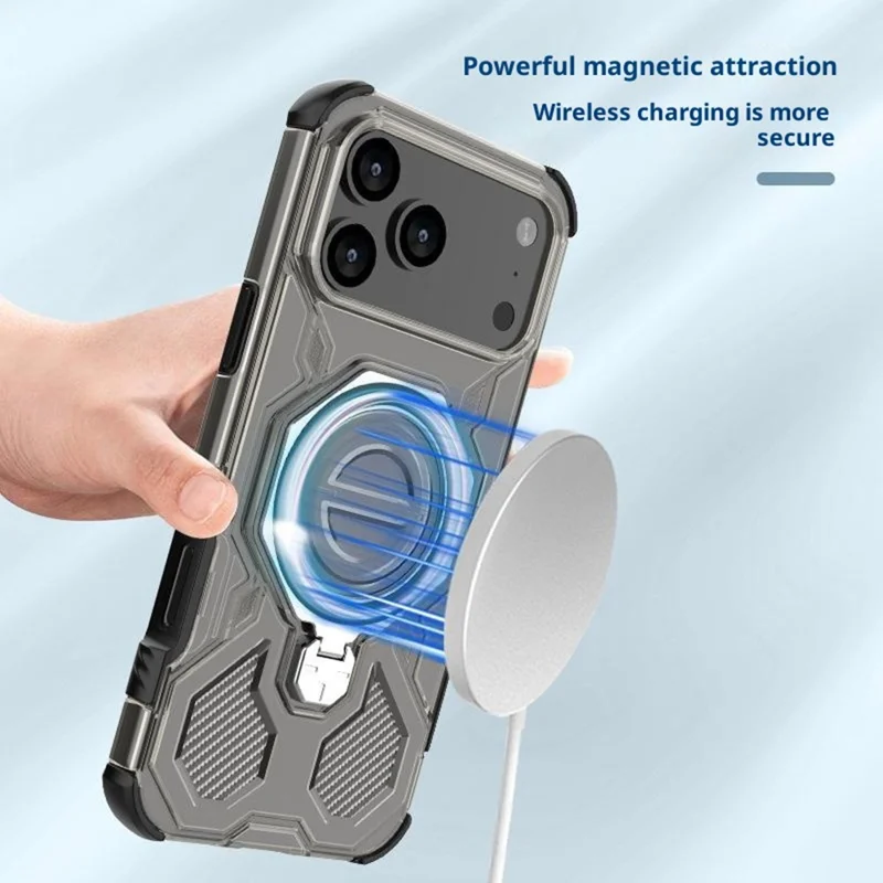 Custodia iPhone 17 Pro Compatibile con MagSafe Supporto Pieghevole TPU + Protezione PC Cuscinetto d'Aria - Rosa Trasparente