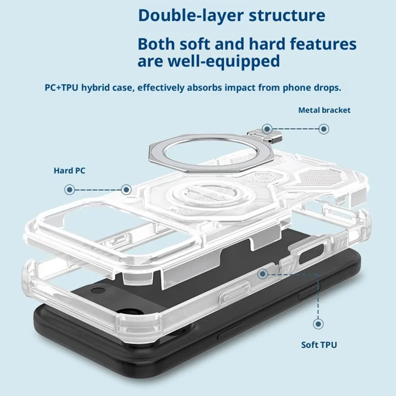 Custodia iPhone 17 Pro Compatibile con MagSafe Supporto Pieghevole TPU + Protezione PC Cuscinetto d'Aria - Rosa Trasparente