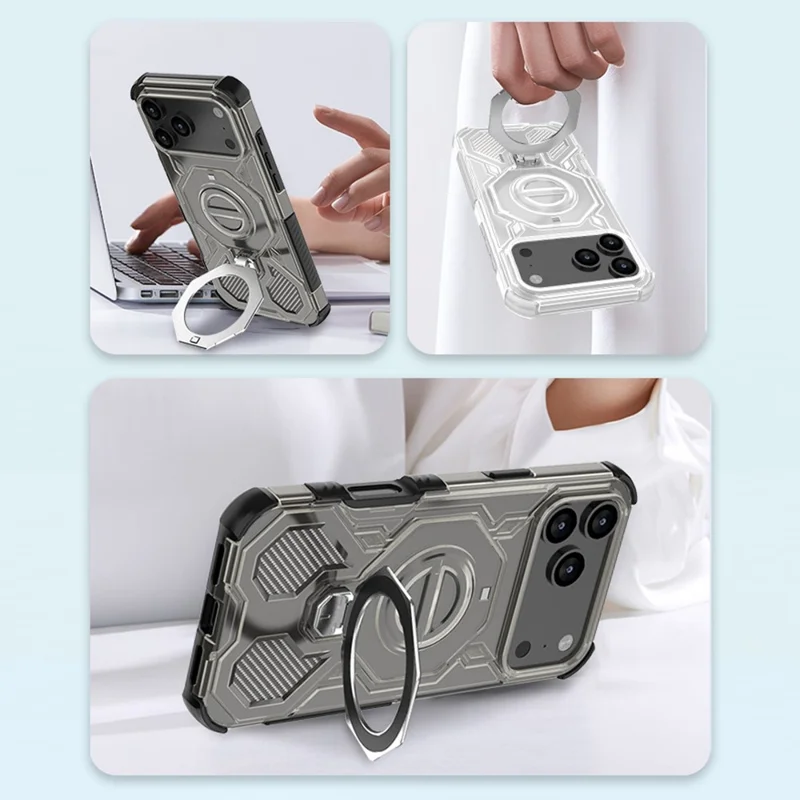 Custodia iPhone 17 Pro Compatibile con MagSafe Supporto Pieghevole TPU + Protezione PC Cuscinetto d'Aria - Rosa Trasparente