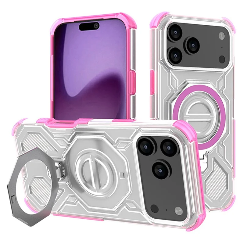 For iPhone 17 Pro Max Case Compatible with MagSafe Kickstand TPU + PC Air Cushion Protection Phone Cover - Transparent Pink