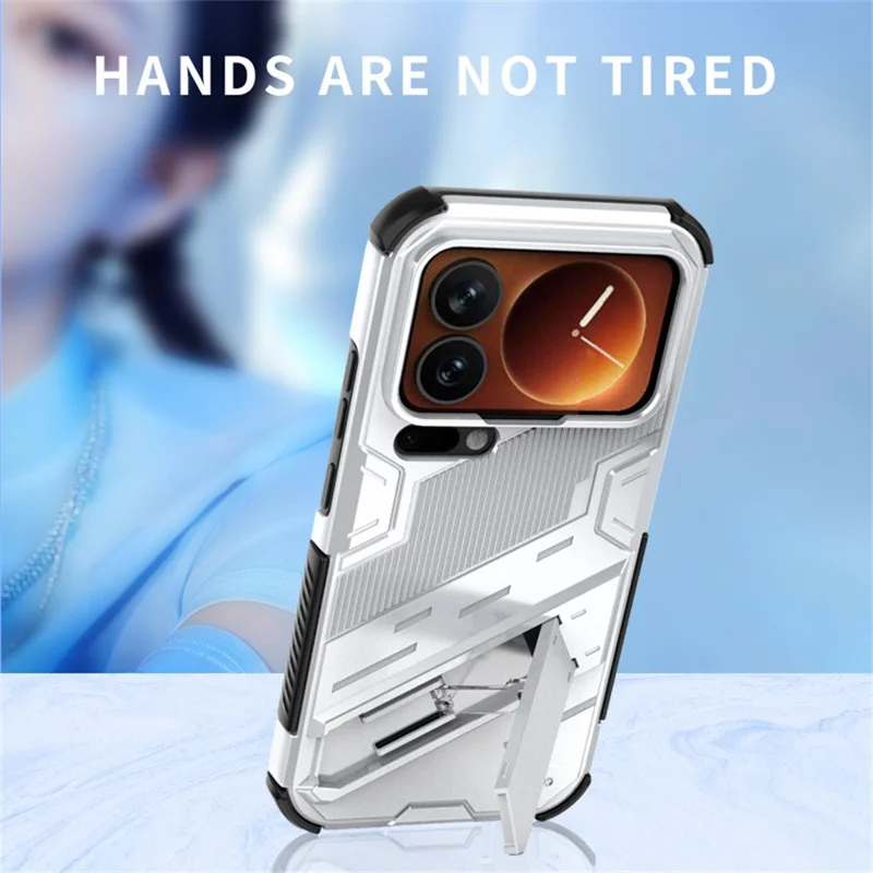 For Xiaomi 17 Pro Case PC + TPU Shockproof Phone Cover with Kickstand - White