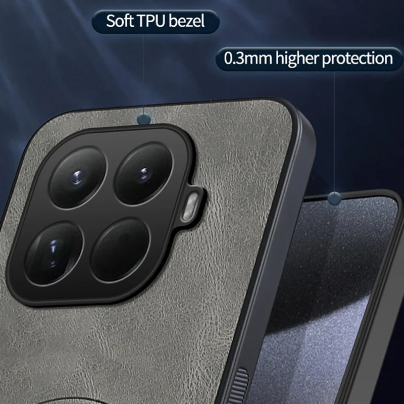 Custodia Xiaomi 15T Pro compatibile con MagSafe Texture Nappa in pelle PU Copertura posteriore del telefono in TPU - Grigio