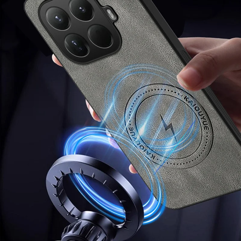 Custodia Xiaomi 15T Pro compatibile con MagSafe Texture Nappa in pelle PU Copertura posteriore del telefono in TPU - Grigio