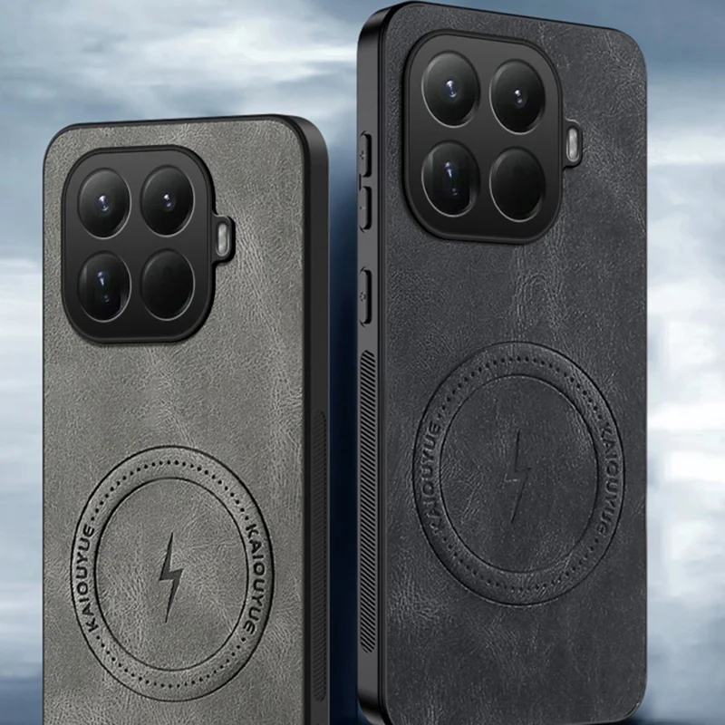 Custodia Xiaomi 15T Pro compatibile con MagSafe Texture Nappa in pelle PU Copertura posteriore del telefono in TPU - Grigio