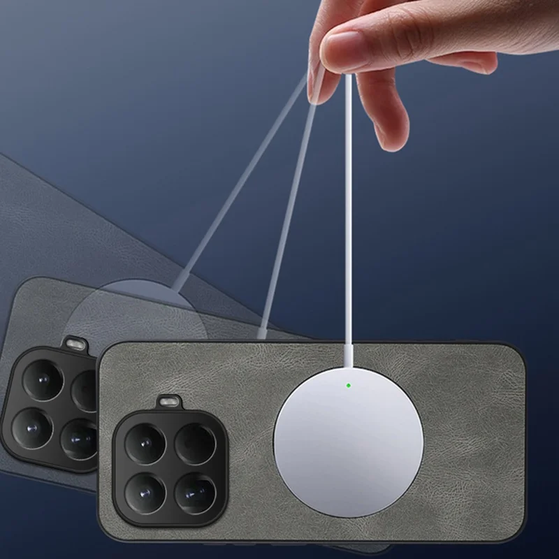 Custodia Xiaomi 15T Pro compatibile con MagSafe Texture Nappa in pelle PU Copertura posteriore del telefono in TPU - Grigio