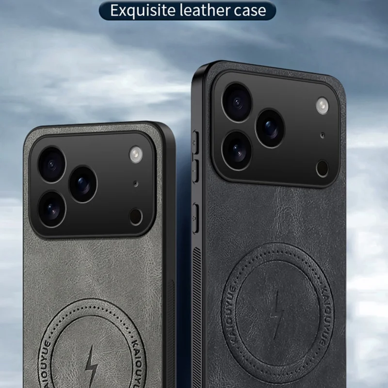 Capa iPhone 17 Pro Max Compatível com MagSafe Textura Nappa Couro PU TPU Capa Traseira do Telefone - Cinza