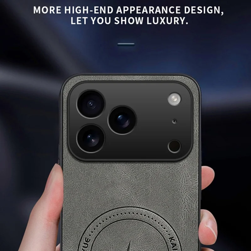 Capa iPhone 17 Pro Max Compatível com MagSafe Textura Nappa Couro PU TPU Capa Traseira do Telefone - Cinza
