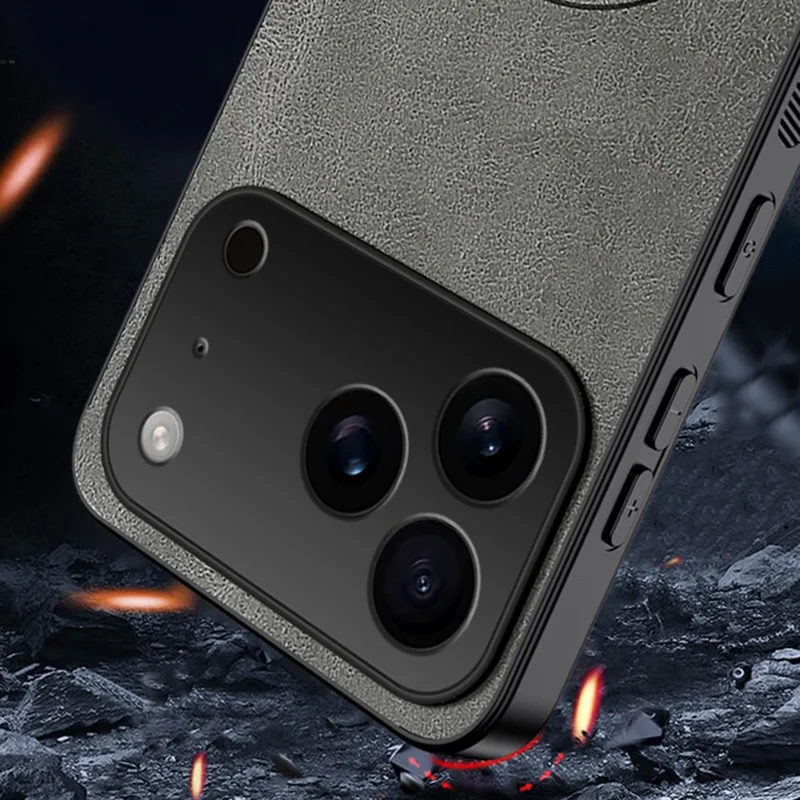 Capa iPhone 17 Pro Max Compatível com MagSafe Textura Nappa Couro PU TPU Capa Traseira do Telefone - Cinza