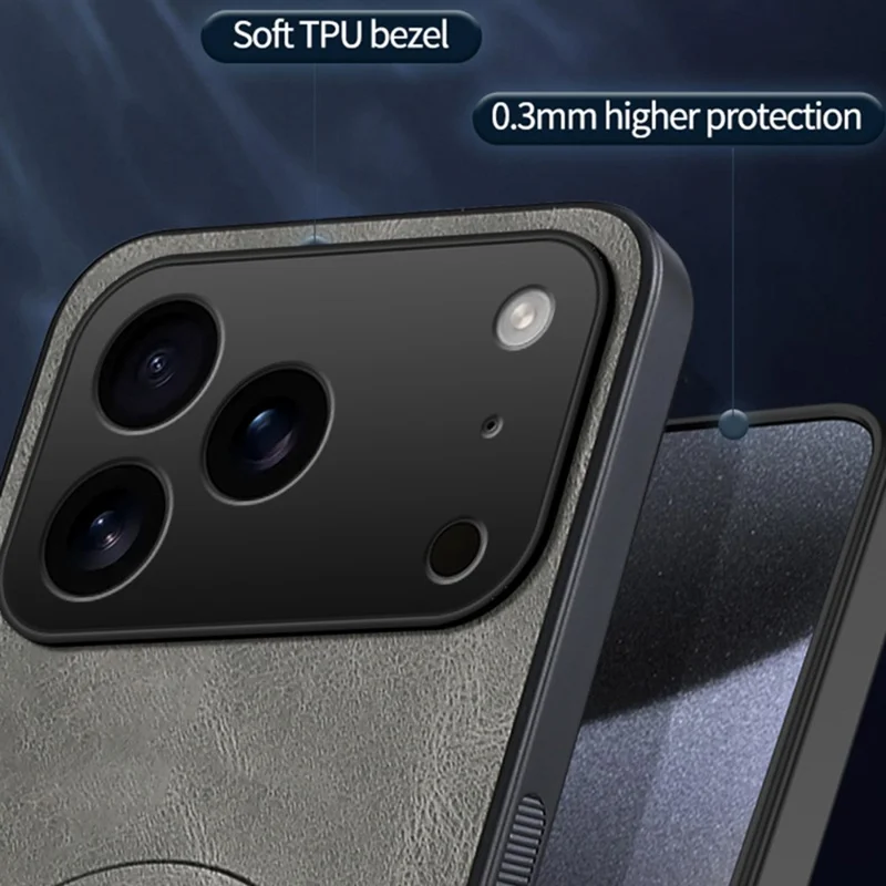 Capa iPhone 17 Pro Max Compatível com MagSafe Textura Nappa Couro PU TPU Capa Traseira do Telefone - Cinza