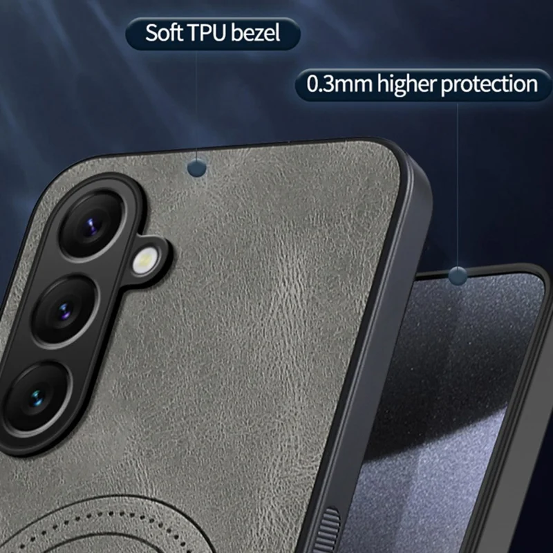 Capa para Samsung Galaxy S25 Compatível com MagSafe Textura Nappa Couro PU Capa Traseira de Telefone TPU - Preto