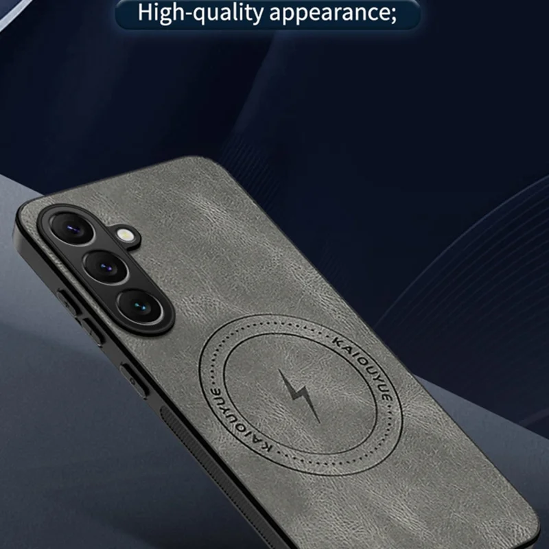 Capa para Samsung Galaxy S25 Compatível com MagSafe Textura Nappa Couro PU Capa Traseira de Telefone TPU - Preto