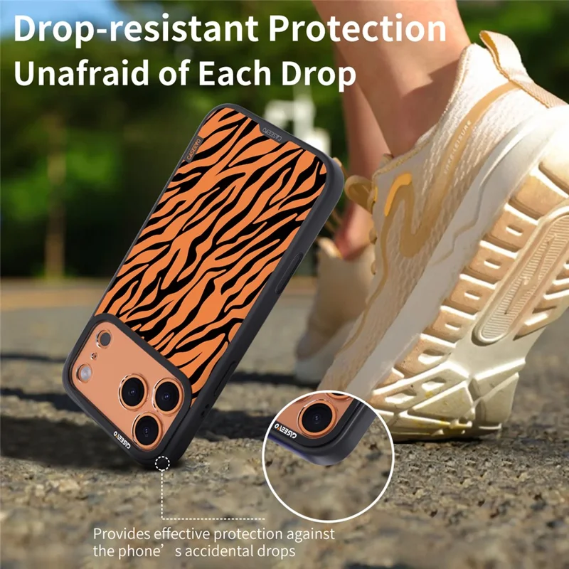 CASEEVO For iPhone 17 Pro Max Case Compatible with MagSafe Zebra Pattern TPU PC Phone Cover - Orange