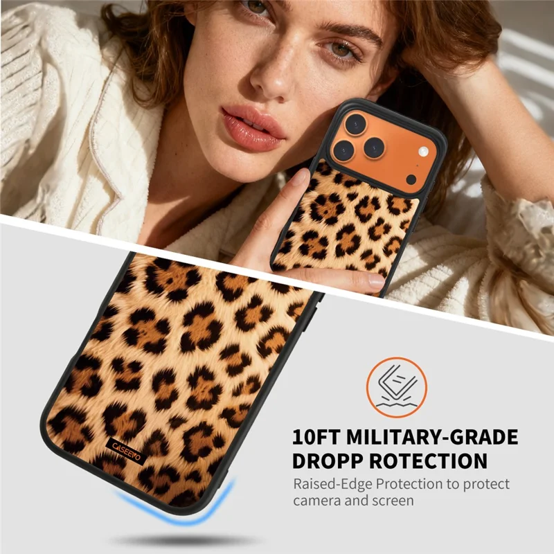 CASEEVO Pour iPhone 17 Pro Max Étui Compatible avec MagSafe Motif Léopard TPU PC Coque de Téléphone - Marron