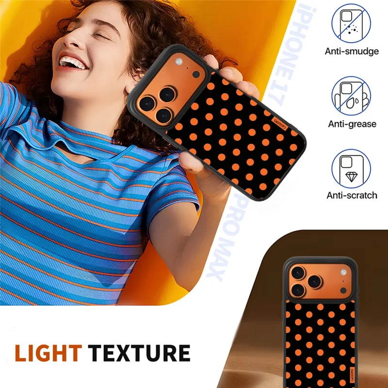 CASEEVO For iPhone 17 Pro Case Compatible with MagSafe Polka Dot Pattern TPU PC Phone Cover - Black  /  Orange