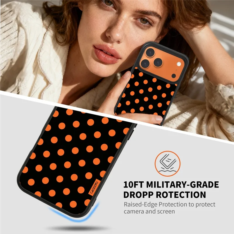 CASEEVO For iPhone 17 Pro Max Case Compatible with MagSafe Polka Dot Pattern TPU PC Phone Cover - Black  /  Orange
