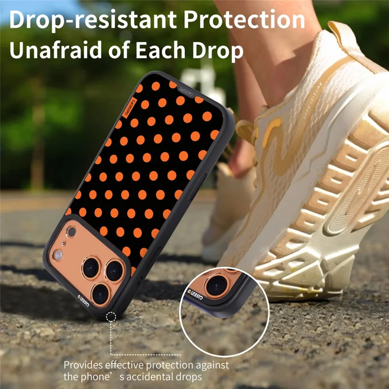 CASEEVO For iPhone 17 Pro Max Case Compatible with MagSafe Polka Dot Pattern TPU PC Phone Cover - Black  /  Orange