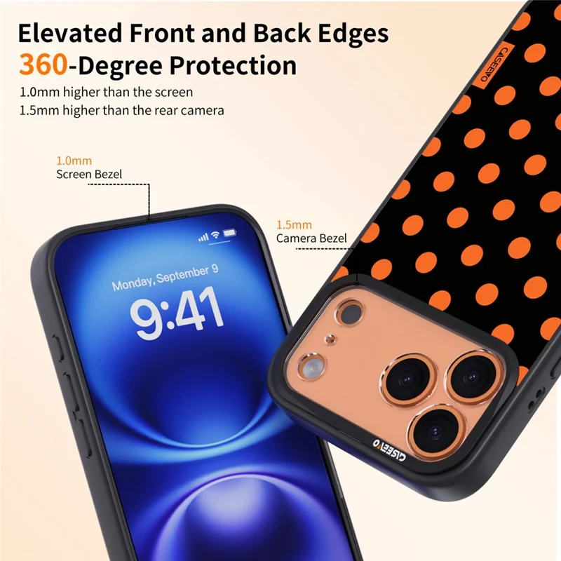 CASEEVO For iPhone 17 Pro Max Case Compatible with MagSafe Polka Dot Pattern TPU PC Phone Cover - Black  /  Orange