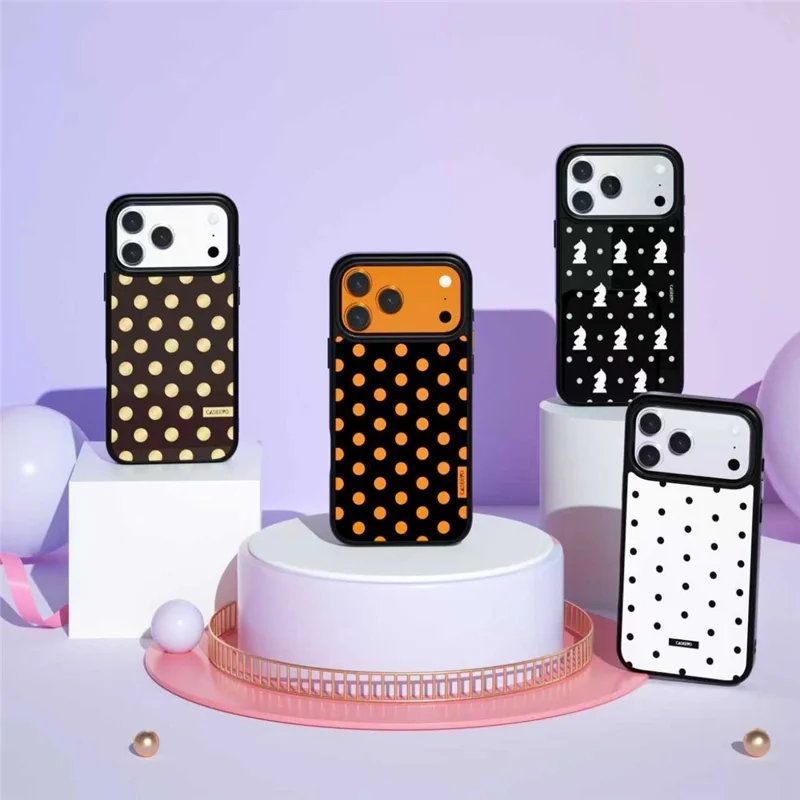 CASEEVO For iPhone 17 Pro Max Case Compatible with MagSafe Polka Dot Pattern TPU PC Phone Cover - Black  /  Orange