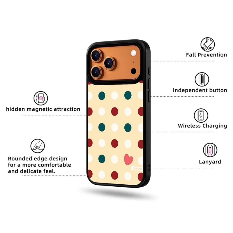 CASEEVO لجهاز iPhone 17 Pro Max غطاء متوافق مع MagSafe بنمط دائري نقطي TPU PC غطاء الهاتف - براقة
