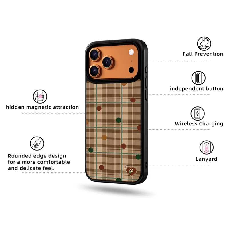 CASEEVO Caso iPhone 17 Pro Max Compatível com MagSafe Padrão de Grade TPU PC Capa de Telefone - Xadrez Britânico Colorido