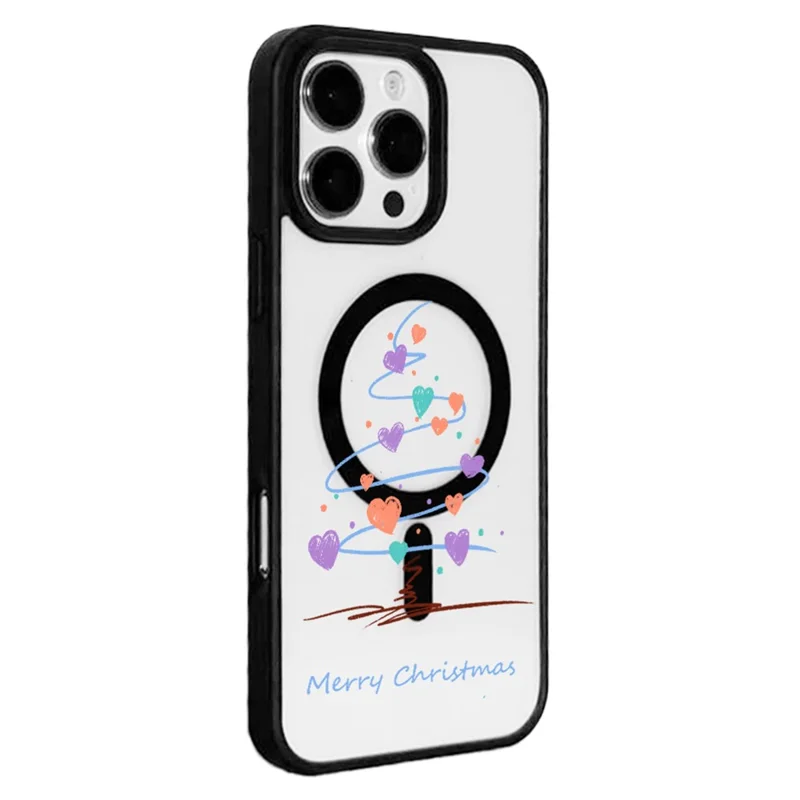 EYCASE Juleserie til iPhone 16 Pro Max Magnetisk Hylster med Mønstertryk i TPU + Akrlyl, Kompatibel med MagSafe - Hjerte Juletræ