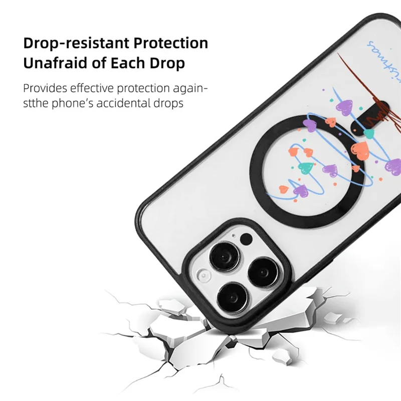 EYCASE Juleserie til iPhone 16 Pro Max Magnetisk Hylster med Mønstertryk i TPU + Akrlyl, Kompatibel med MagSafe - Hjerte Juletræ