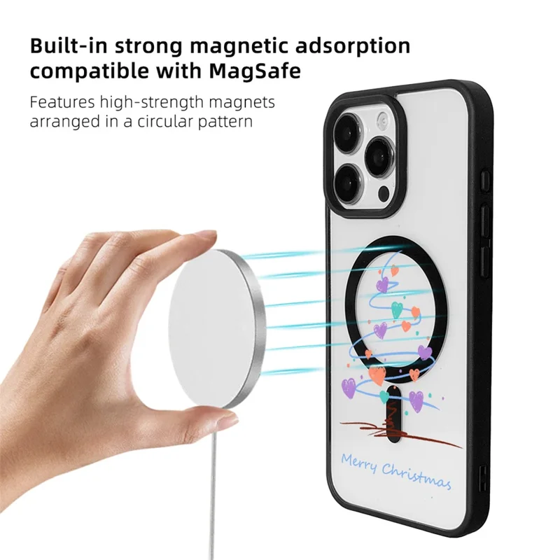 EYCASE Juleserie til iPhone 16 Pro Max Magnetisk Hylster med Mønstertryk i TPU + Akrlyl, Kompatibel med MagSafe - Hjerte Juletræ