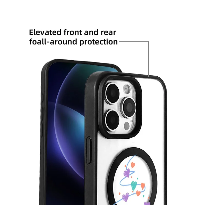 EYCASE Juleserie til iPhone 16 Pro Max Magnetisk Hylster med Mønstertryk i TPU + Akrlyl, Kompatibel med MagSafe - Hjerte Juletræ