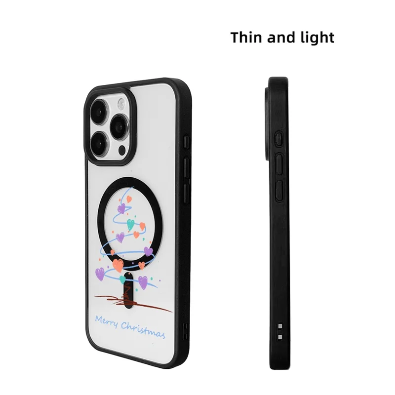 EYCASE Juleserie til iPhone 16 Pro Max Magnetisk Hylster med Mønstertryk i TPU + Akrlyl, Kompatibel med MagSafe - Hjerte Juletræ