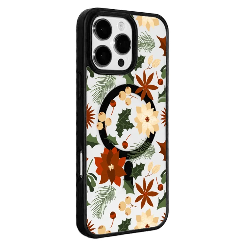 EYCASE Christmas Series for iPhone 16 Pro Max Magnetic Case Pattern Print TPU + Acrylic Cover Compatible with MagSafe - Vintage Christmas Floral