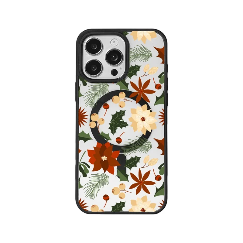 EYCASE Christmas Series for iPhone 16 Pro Max Magnetic Case Pattern Print TPU + Acrylic Cover Compatible with MagSafe - Vintage Christmas Floral