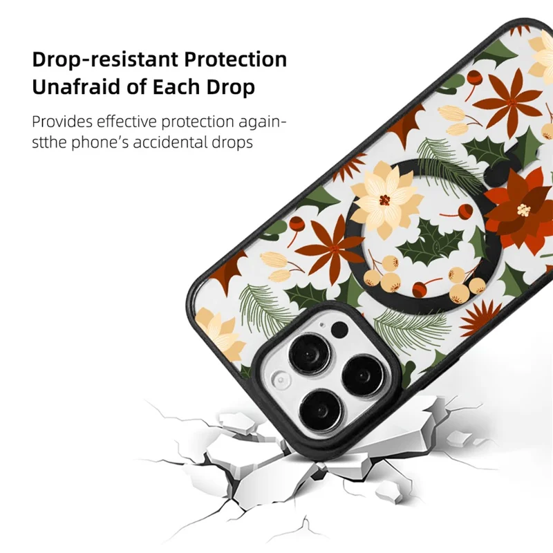 EYCASE Christmas Series for iPhone 16 Pro Max Magnetic Case Pattern Print TPU + Acrylic Cover Compatible with MagSafe - Vintage Christmas Floral