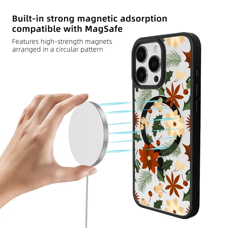 EYCASE Christmas Series for iPhone 16 Pro Max Magnetic Case Pattern Print TPU + Acrylic Cover Compatible with MagSafe - Vintage Christmas Floral