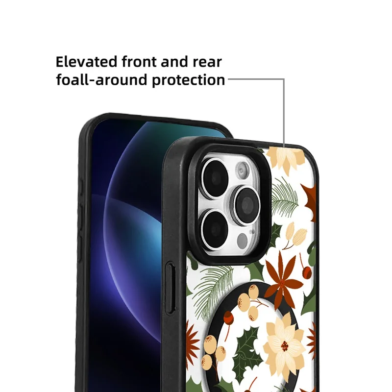 EYCASE Christmas Series for iPhone 16 Pro Max Magnetic Case Pattern Print TPU + Acrylic Cover Compatible with MagSafe - Vintage Christmas Floral