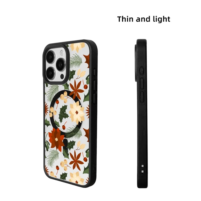 EYCASE Christmas Series for iPhone 16 Pro Max Magnetic Case Pattern Print TPU + Acrylic Cover Compatible with MagSafe - Vintage Christmas Floral