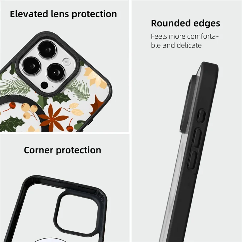 EYCASE Christmas Series for iPhone 16 Pro Max Magnetic Case Pattern Print TPU + Acrylic Cover Compatible with MagSafe - Vintage Christmas Floral