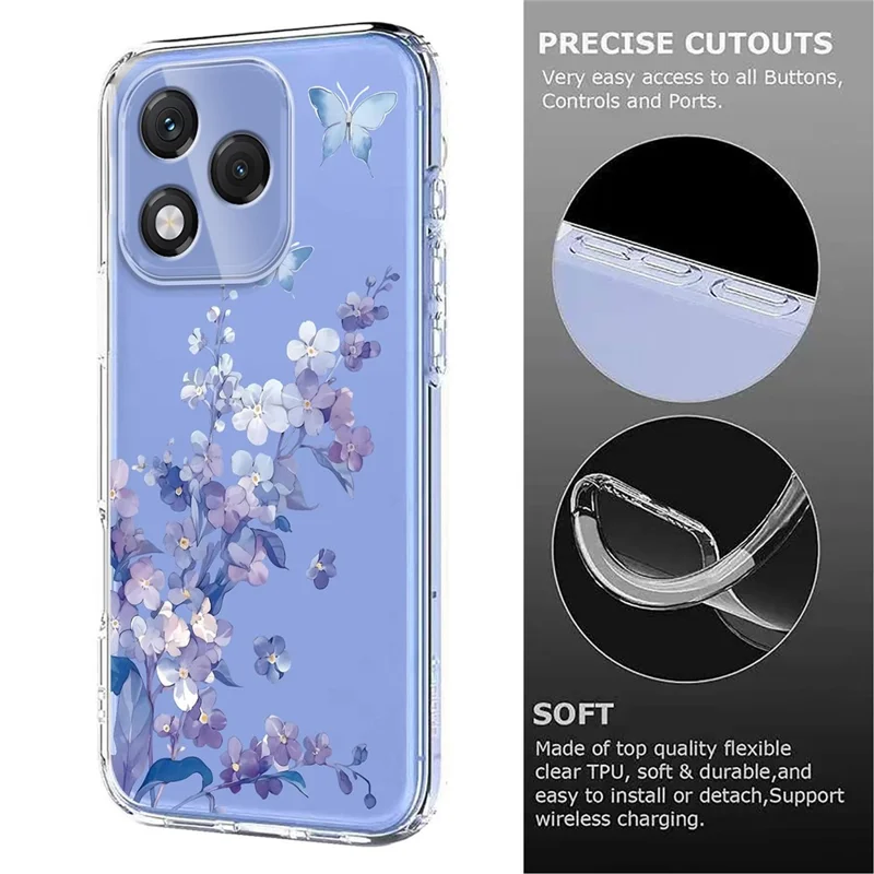 Compra al por mayor de Honor 400 Lite 5G Funda Estampado de Mariposas Florales Impresión TPU Funda de Teléfono Compatible con Carga Inalámbrica (Cantidad mínima: 50 uds.) - Violetas