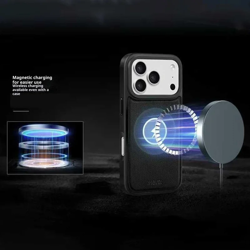Caso Magnético X-LEVEL Para iPhone 17 Pro Max Longitude Latitude Teature Couro PU PC TPU Capa de Telefone - Preto