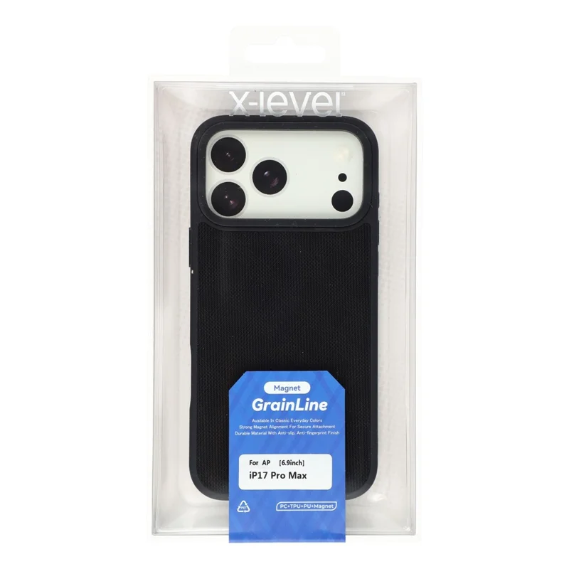 Capa Magnética para iPhone 17 Pro X-LEVEL Longitude Latitude Teature PU Leather PC TPU - Preta